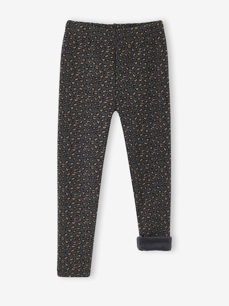Meisjeslegging met fleecevoering Bruin met print+chocoladebruin+donkergrijs+grijs, bedrukt+inktblauw+rozenhout - vertbaudet enfant 