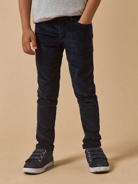 Slim en velours garçon BLEU FONCE UNI - vertbaudet enfant 