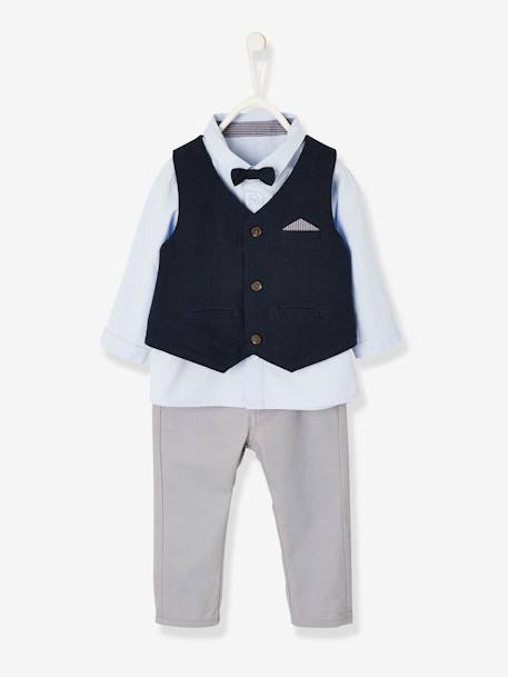 Feestelijke set jongensbaby vest + overhemd + vlinderdas + broek Inkt - vertbaudet enfant 
