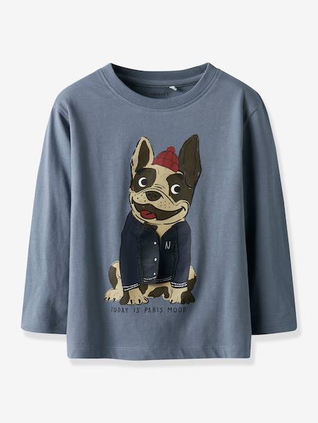 T-shirt à manches longues NMMROLF garçon NAME IT Boxy-Fit bleu grisé+grenadine - vertbaudet enfant 
