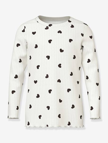 T-shirt met lange mouwen met glitterende harten NMFVEMMA meisje NAME IT Slim-Fit blauw, gestreept+ecru+lila - vertbaudet enfant 