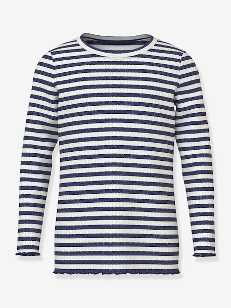 T-shirt met lange mouwen met glitterende harten NMFVEMMA meisje NAME IT Slim-Fit blauw, gestreept+ecru+lila - vertbaudet enfant 