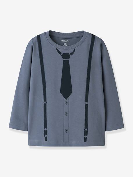 T-shirt à manches longues NMMRYDER garçon NAME IT Boxy-Fit blanc+bleu grisé - vertbaudet enfant 