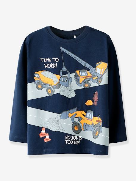 T-shirt à manches longues à motif chantier NMMOFEK garçon NAME IT marine+vert sapin - vertbaudet enfant 