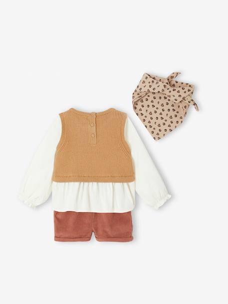 Ensemble 3 pièces bébé pull 2 en 1 + short + foulard terracotta - vertbaudet enfant 