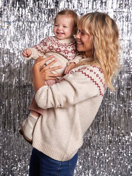 Pull bébé jacquard noël capsule famille écru - vertbaudet enfant 