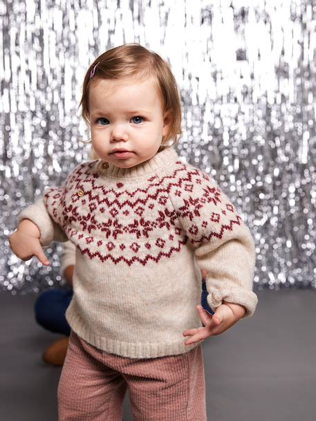 Pull bébé jacquard noël capsule famille écru - vertbaudet enfant 