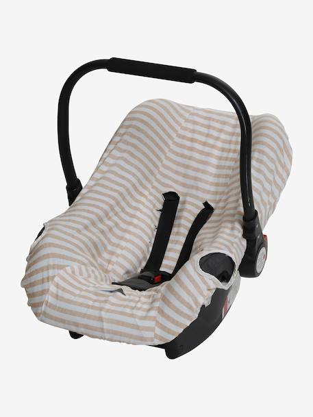 Housse élastiquée pour siège coque 0+ ivoire rayé+marine imprimé étoiles+rayé beige+rose thé - vertbaudet enfant 