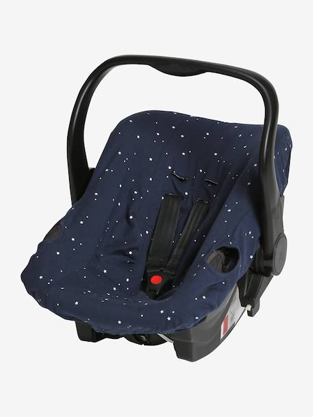 Housse élastiquée pour siège coque 0+ ivoire rayé+marine imprimé étoiles+rayé beige+rose thé - vertbaudet enfant 