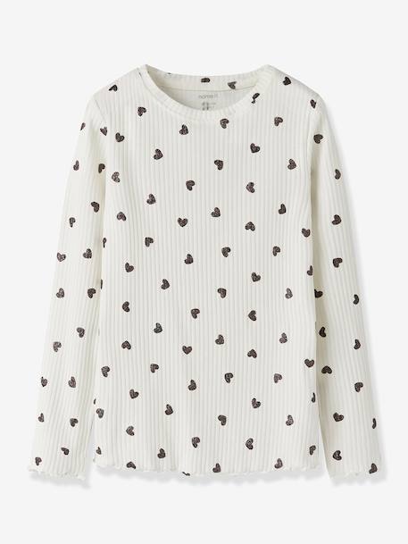 T-shirt met pailletten en lange mouwen NKFVEMMA meisje NAME IT Slim-Fit blauw, gestreept+ecru+lila+zwart - vertbaudet enfant 