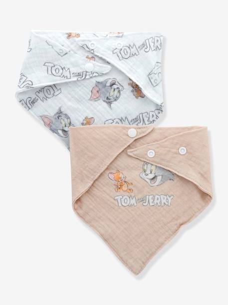 Lot 2 bavoirs bandana bébé Tom et Jerry Looney Tunes en gaze de coton beige - vertbaudet enfant 