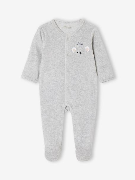 Pyjama bébé mixte velours animal personnalisable beige chiné+gris chiné - vertbaudet enfant 