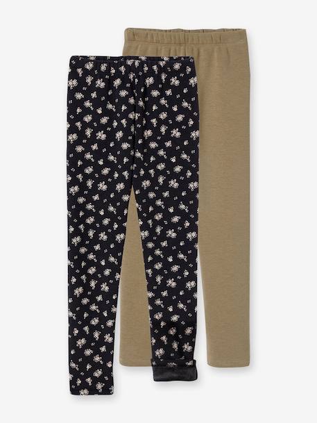 Set van 2 leggings gevoerd met fleece mesh voor meisjes olijf - vertbaudet enfant 