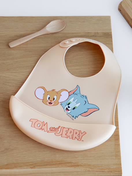 Bavoir bébé en silicone Tom et Jerry Looney Tunes beige - vertbaudet enfant 