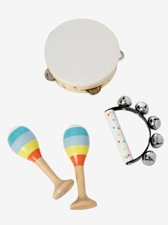 Speelgoed-Eerste levensjaren-Muziek-Set van 3 instumenten: maracas, tamboerijn en bellenhandvat