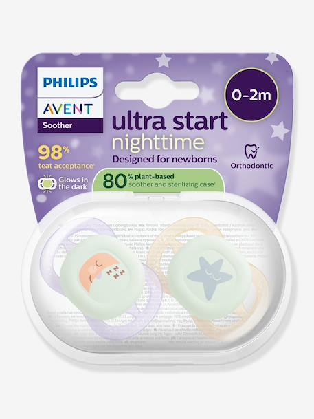 Lot de 2 sucettes Ultra start 0-2M bleu+mauve - vertbaudet enfant 