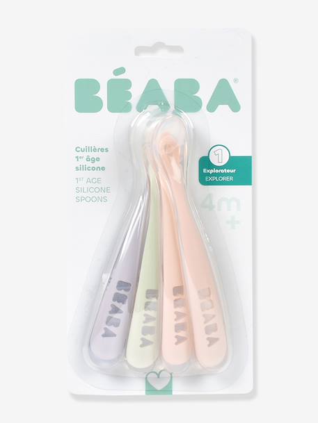 Set van 4 lepels Soft, eerste leeftijd, zonder BPA, van BEABA Blauw/grijs/okergeel+blue/ eucalyptus/ pink/ mist - vertbaudet enfant 