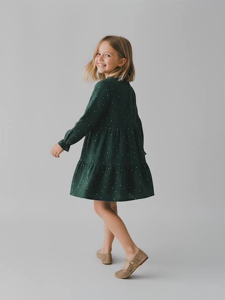 Robe fille en gaze de coton imprimée pois irisés prune+vert sapin+vert sauge - vertbaudet enfant 