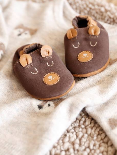 Chaussons élastiqués en cuir souple bébé lot marron+marron imprimé+vert imprimé - vertbaudet enfant 