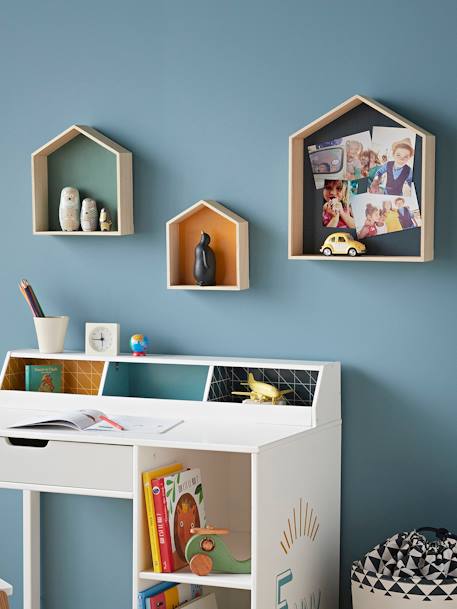 Set van 3 houten huisplanken Blauw+blauwgroen+EFFEN ROZE+HOUT/VEELKLEURIG - vertbaudet enfant 