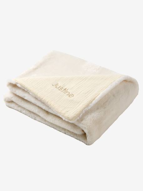Deken van imitatiebont en katoenen gaas beige - vertbaudet enfant 