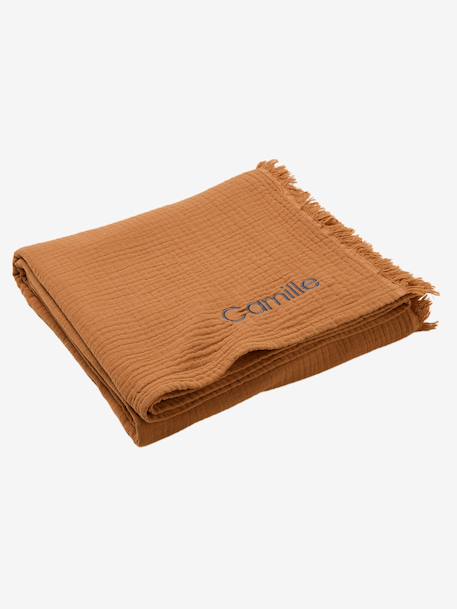 Plaid en gaze de coton bio bleu vert+caramel+rose+taupe - vertbaudet enfant 