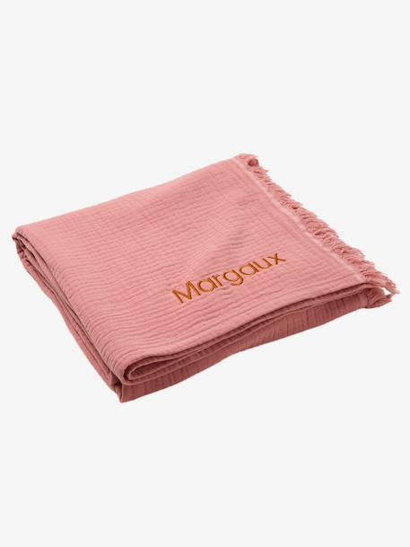 Plaid en gaze de coton bio bleu vert+caramel+rose+taupe - vertbaudet enfant 