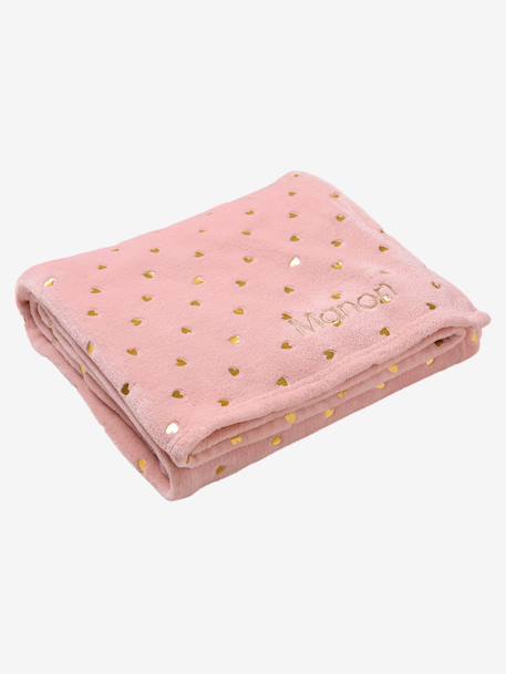 Plaid enfant en polaire motifs dorés écru / coeurs dorés+ROSE PALE IMPRIME - vertbaudet enfant 