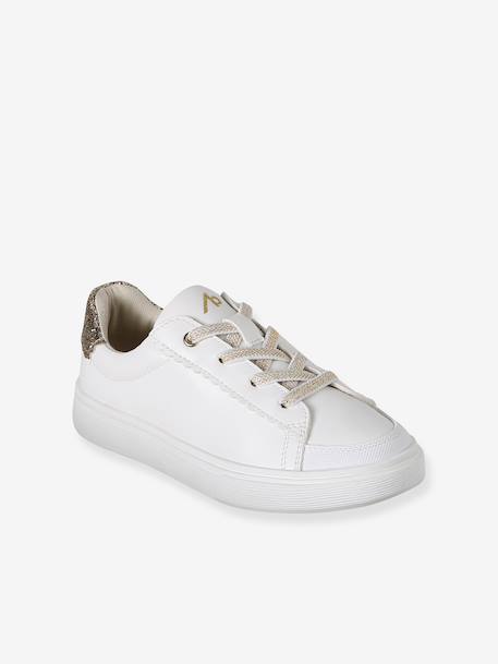 Baskets fille synthetique à lacets élastiqués blanc imprimé - vertbaudet enfant 