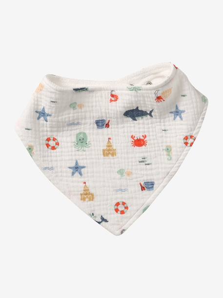 Set met 3 slabbetjes van katoengaas beige, bedrukt+ecru+grijsblauw+lichtroze+saliegroen+set groene panda+set vos+touw+veel beige+WIT - vertbaudet enfant 