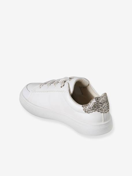 Baskets fille synthetique à lacets élastiqués blanc imprimé - vertbaudet enfant 