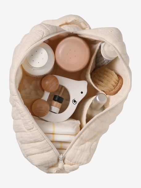Etui Mama katoenen gaas beige, bedrukt+hazelnoot+wit - vertbaudet enfant 