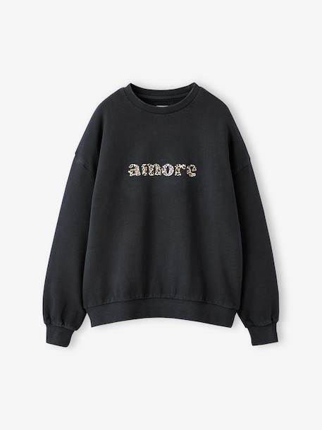 Sweat fille oversize inscription léopard anthracite - vertbaudet enfant 