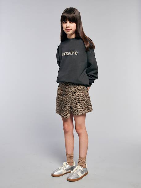 Oversized sweatshirt met luipaardprint voor meisjes JONEN antraciet - vertbaudet enfant 