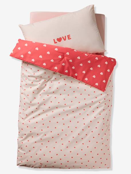 Parure housse de couette + taie d'oreiller MON CŒUR rose imprimé - vertbaudet enfant 