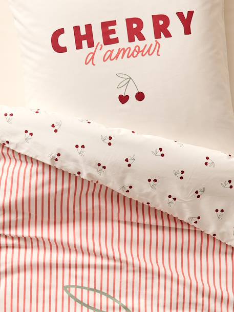 Bedovertrek en kussensloop CERISES RAYURES met gerecycled katoen rood, gestreept - vertbaudet enfant 