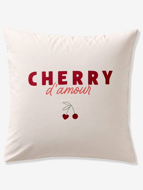 Parure housse de couette et taie d'oreiller CERISES RAYURES avec coton recyclé rayé rouge - vertbaudet enfant 