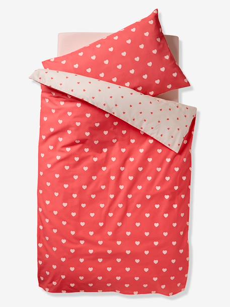 Parure housse de couette + taie d'oreiller MON CŒUR rose imprimé - vertbaudet enfant 