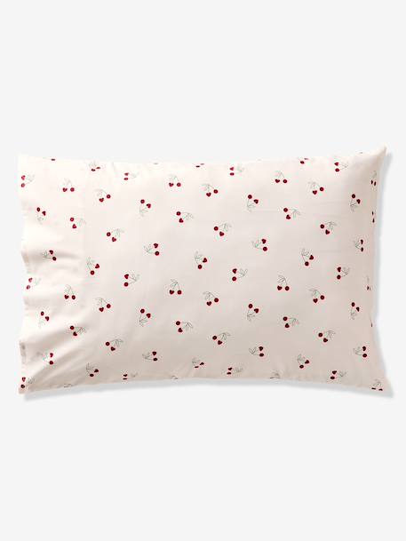 Parure housse de couette et taie d'oreiller CERISES RAYURES avec coton recyclé rayé rouge - vertbaudet enfant 