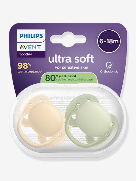 Lot de 2 sucettes ultra soft 6-18 mois forest friends vert+vert imprimé - vertbaudet enfant 