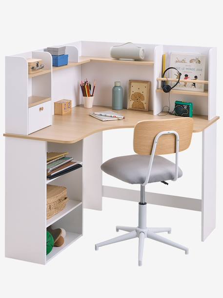 Bureau d'angle enfant avec rangements blanc - vertbaudet enfant 
