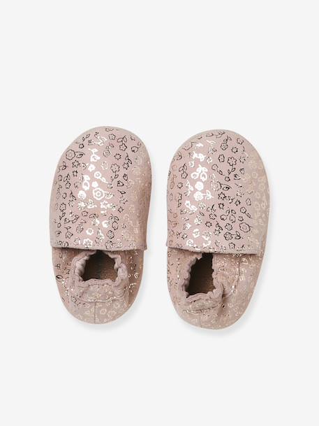Elastische leren babyschoentjes in soepel leer goud+nachtblauw+oudroze+roze (poederkleur)+roze, bedrukt+veel roze+wit, bedrukt - vertbaudet enfant 