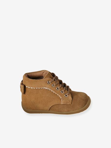 Soepele leren laarsjes voor baby's eerste stapjes iriserend beige+kameel+MARRON CLAIR UNI - vertbaudet enfant 