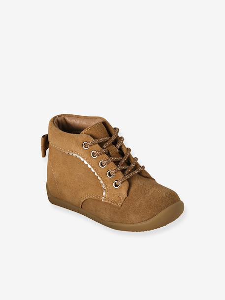 Soepele leren laarsjes voor baby's eerste stapjes iriserend beige+kameel+MARRON CLAIR UNI - vertbaudet enfant 