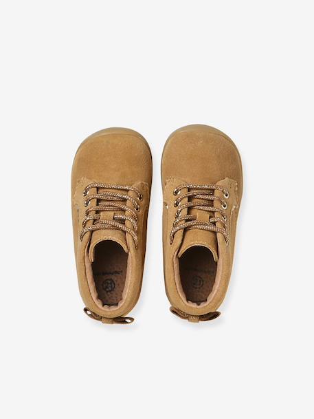 Soepele leren laarsjes voor baby's eerste stapjes iriserend beige+kameel+MARRON CLAIR UNI - vertbaudet enfant 