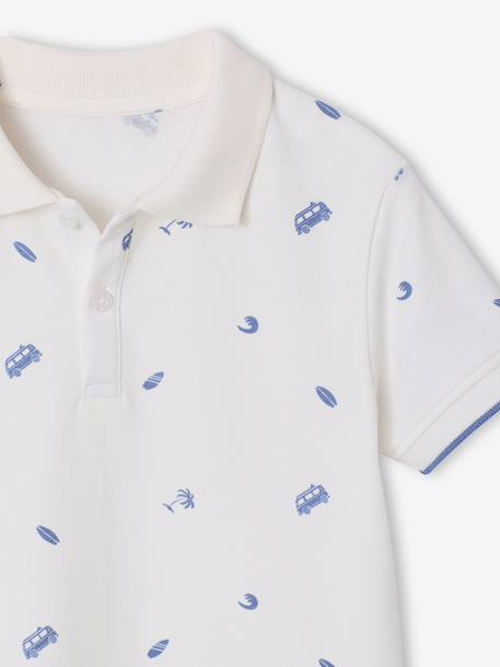 Polo garçon imprimé manches courtes écru+kaki - vertbaudet enfant 