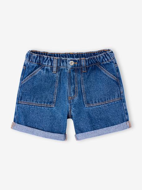 Short en jean fille bleu clair+bleu moyen+denim brut - vertbaudet enfant 