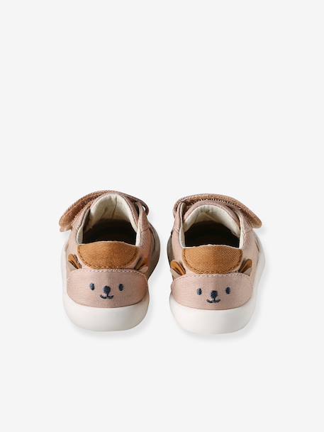 Stoffen sneakers met klittenband babyjongen beige, bedrukt+donkerbruin - vertbaudet enfant 