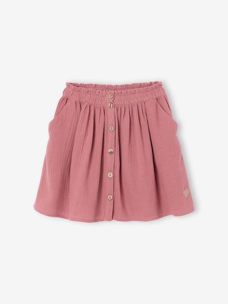 Jupe fille en gaze de coton beige+bleu grisé+rose+vert sauge+vieux rose+violet - vertbaudet enfant 