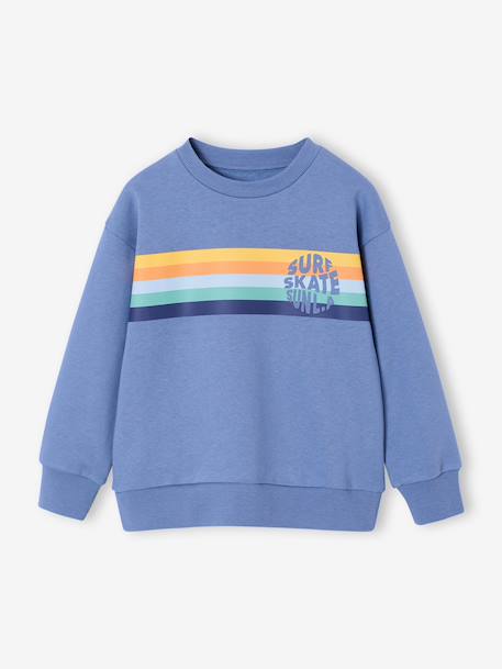 Sweat garçon col rond rayures graphiques blanc chiné+bleu grisé - vertbaudet enfant 